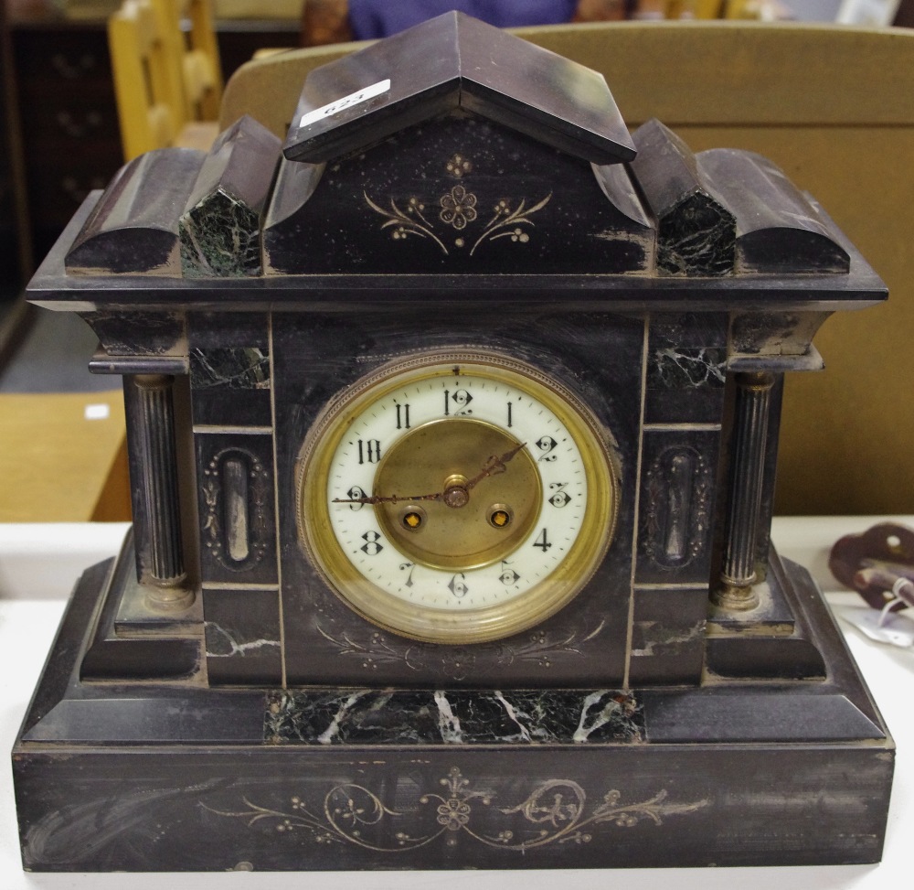 A 19th century belge noir architectural mantel clock, c.