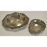 An Edwardian silver sweetmeat dish, 14cm wide, Birmingham 1903; another, heart shaped,