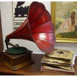 A Columbia table top gramophone; 78's,