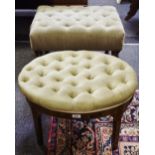 Footstools - a Victorian mahogany buttoned example; another, smaller,