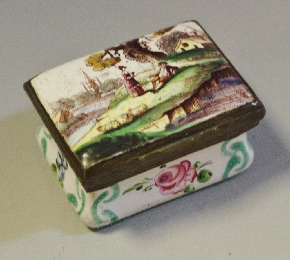 A George III South Staffordshire enamel rectangular snuff box,