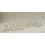 A set of four 19th century fortified wine glasses, faceted trumpet-shaped bowls, knop stem,