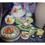 Ceramics - an Art Deco ovoid table lamp; salad leaf dishes; tomato cruet set; Royal Doulton;