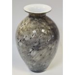 A Murano art glass ovoid vase, spirally flecked in shades of grey, everted rim, 28cm,