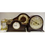 A Smiths Bakelite mantel clock, single winding hole, silver banded dial, Arabic numerals,