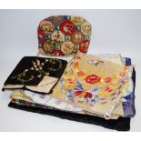 Textiles- embroidered tea cozys; various,