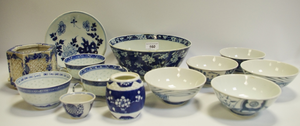 A collection of Chinese blue and white bowls,