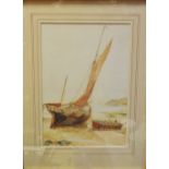 W**Barker (19th century) Low Tide, with beached fishing boats signed, watercolour, 32cm x 22.
