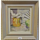Jenny Grevatte (Bn 1951) White Lilac signed, label to verso, oil on gesso,