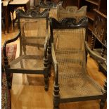 A set of four Ceylonese ebony canework chairs (4)