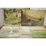 James Meo*** (mid 20th century_ Garage By The River signed, dated 1947, watercolour,