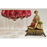 A set of six ruby glass hock glasses;