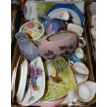 Doreen Bates hand painted studio pottery, including rectangular twin handle tray,