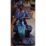 Gitana, after, a reproduction bronze figure, seated Art Deco style girl, holding a tambourine,