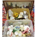 Boxes & objects - a Picquot ware three piece tea service; a leather jewellery box;