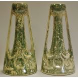 A pair of Bretby 1622 vases decorated in mottled green