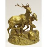 A 19th century brass group of a deer family