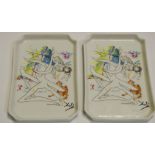 A pair of Belgian porcelain pin trays, inspired by a Salvador Dali design, limited editions of 3000,