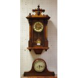 A mahogany Vienna wall clock key and pendulum;