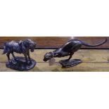 A reproduction cast metal model, as a horse, 15cm high; another, similar, as a cheetah,