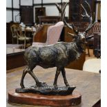 A reproduction cast metal figure, of a stag, plinth base, 48.