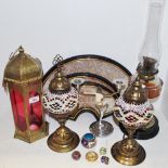 A set of three arched fan shaped display cases; various cloisonné enamel trinket pots;