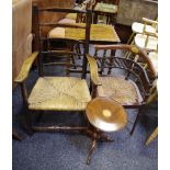 A Sheraton Revival mahogany lamp table; early 20th century oak barley twist occasional table;