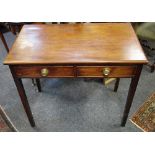 A George III mahogany hall table, two short drawers to frieze, circular brass handles,