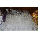 Cut glass including wine, liqueur whisky balloons, port glasses; bowls, vases and decanters etc.