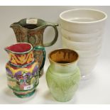 Studio Pottery - a Scottish Meadows Studio Pottery jug, by Junko Shibe, tall tubular body,