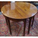 A pair of George III mahogany D-end tables, shaped supports, fluted style legs, square pad feet, c.