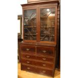 A George III satinwood crossbanded mahogany secretaire bookcase,