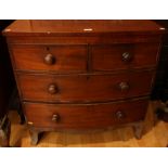 A Victorian mahogany bow-front chest, slightly oversailing top above two short and two long drawers,