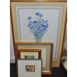 Ursula Parshaw, Daffodils in a vase, signed watercolour; Claire Winterngham, Corn Flowers, signed,