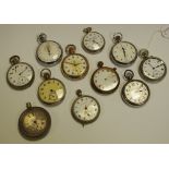 A collection of pocket watches, including Meylan Type 202, Champion Junior, Shock Proof,