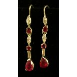 A pair of ruby and diamond drop earrings,