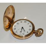 A gold plated hunter pocket watch,