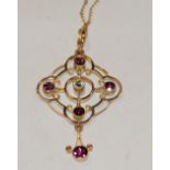 An Art Nouveau amethyst and white sapphire pendant necklace,