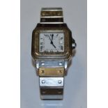 Cartier - a bracelet tank watch, square dial, bold Roman numerals, inner minute track,