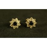 A pair of sapphire and diamond floral cluster earrings,