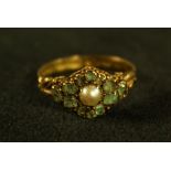 A 19th century half pearl and pale green stone cluster ring,