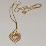 An Italian diamond encrusted open heart pendant necklace,