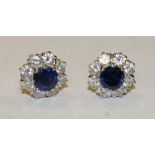 A pair of sapphire and diamond cluster earrings,