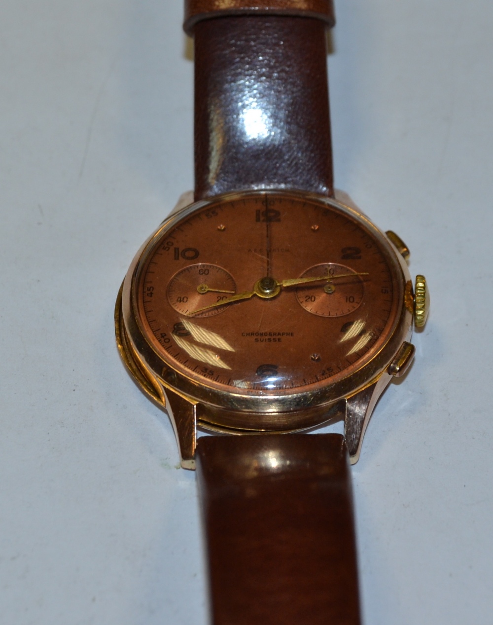 A vintage mid 20th century 18ct gold Chronographe Suisse gentleman's wristwatch,