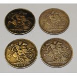 Coins - four Victorian silver crowns 1891
