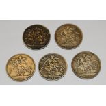 Coins - five Victorian silver crowns 1900