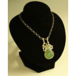 A contemporary design opal pendant necklace, single pear drop vibrant green opal, approx 21.