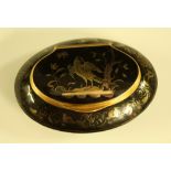 A 19th century pique ware tortoiseshell oval table snuff box,