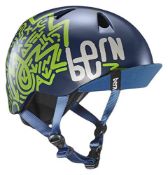 Bern Kids' Nino Matte Navy Blue Zig-Zag w/Flip Visor Cycling Helmet, XS/S
