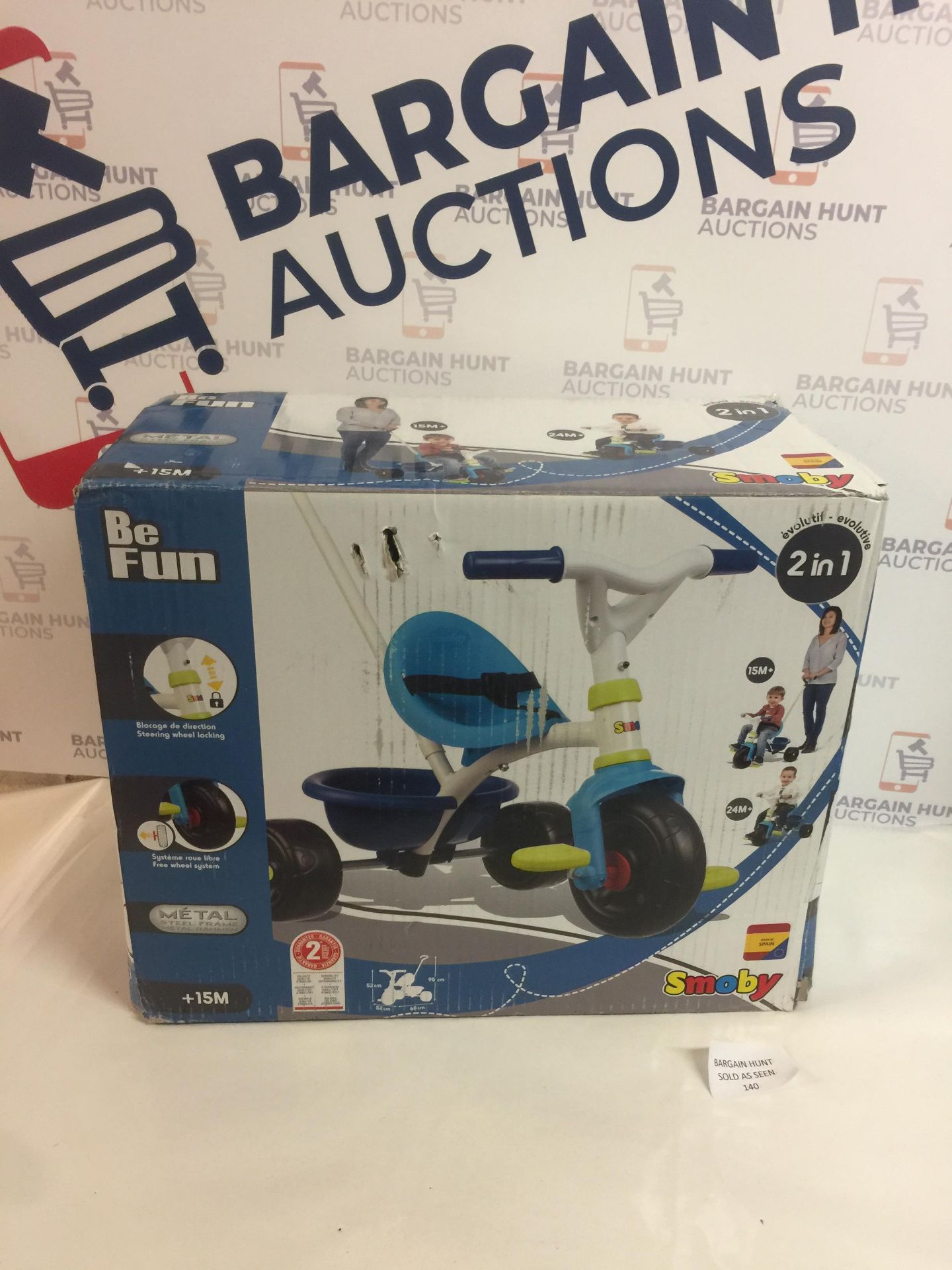 Smoby Blue 2-in-1 Push Along Trike with Parent Handle and Kids Forst Tricycle